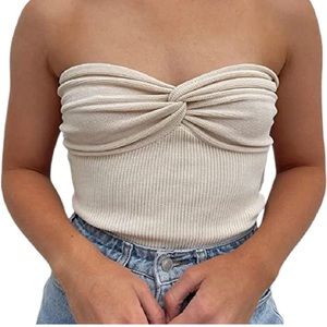 Fronage Knit Twist Knot Front Tube Top